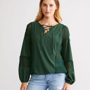 Daytrip Pieced Gauze Top Pine Needle Green Women's Large